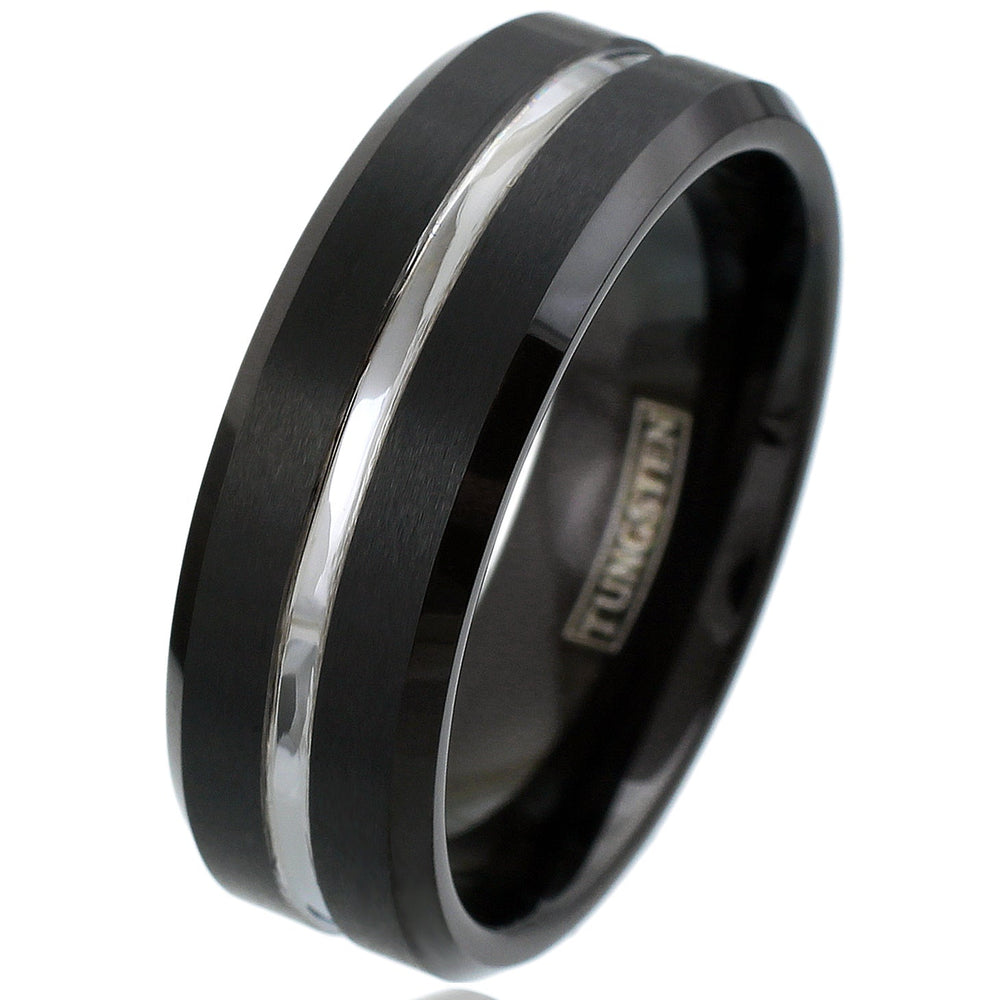 The Marksman 8mm black tungsten with silver stripe