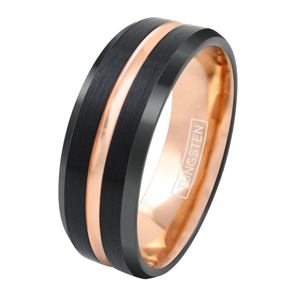 The Ember 8mm two-tone black and rose gold tungsten