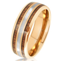 The Sunset rose gold tungsten with mother of pearl and koa wood