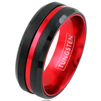 The Red Line - Black Tungsten Band with Fire Engine Red Stripe, main view