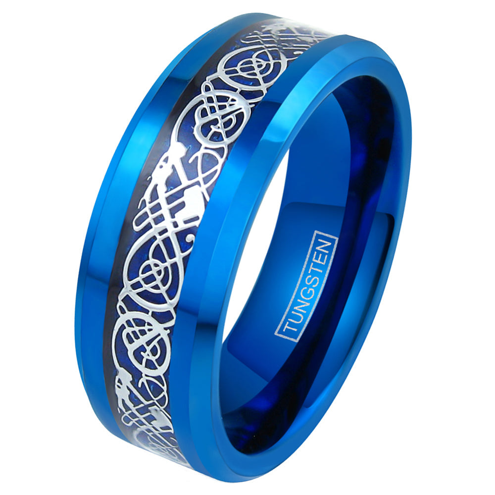 The Cobalt blue tungsten Celtic dragon ring