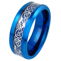The Cobalt blue tungsten Celtic dragon ring