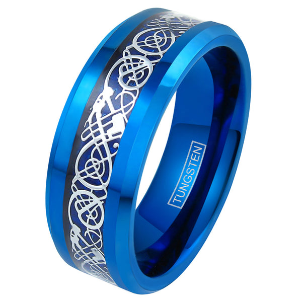 The Cobalt blue tungsten Celtic dragon ring
