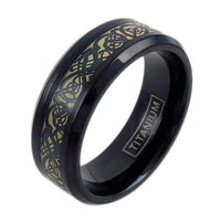 The Dragon - Black Titanium Ring with Celtic Dragon on Cappuccino Band