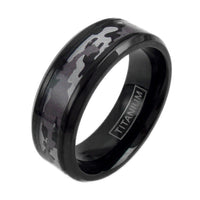 The Predator - Black Titanium Ring with Gray Purple Camo Inlay