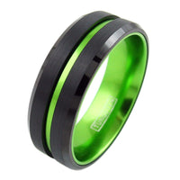 The Renegade - Black Tungsten Band with Lime Green Stripe