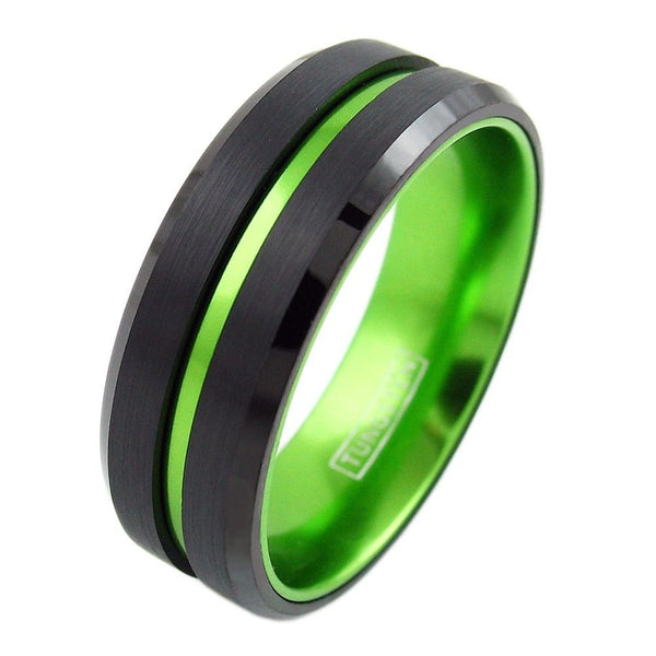 The Renegade - Black Tungsten Band with Lime Green Stripe