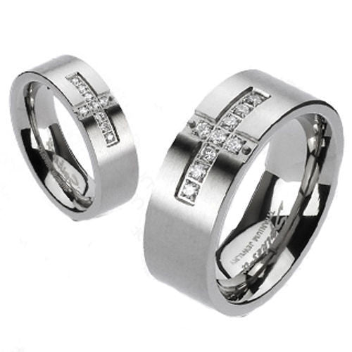 The Cross - Dual Finish Titanium Ring with Pave CZ Cross