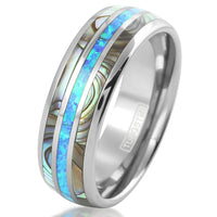 The Tidewater - Silver Tungsten with Opal and Abalone Inlay, white background