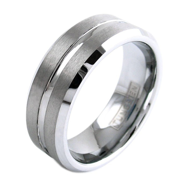 The Sentinel - Silver Tungsten Band with Recessed Groove