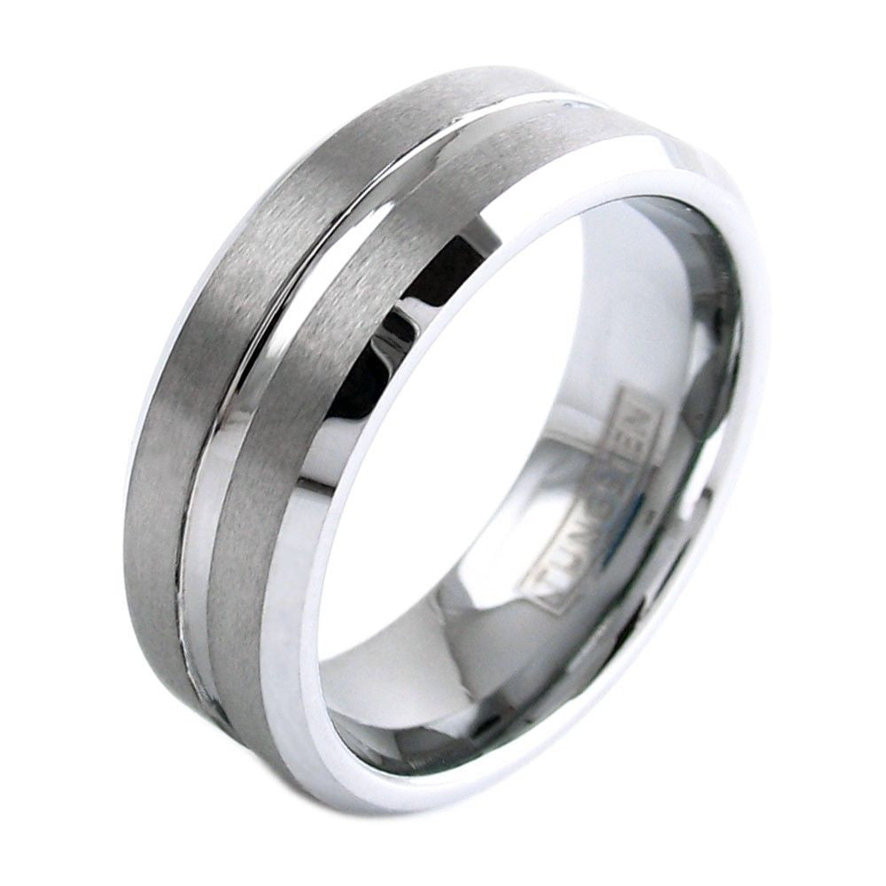The Ridgeline silver tungsten brushed outer band