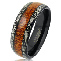 The Woodsman black tungsten wood grain ring