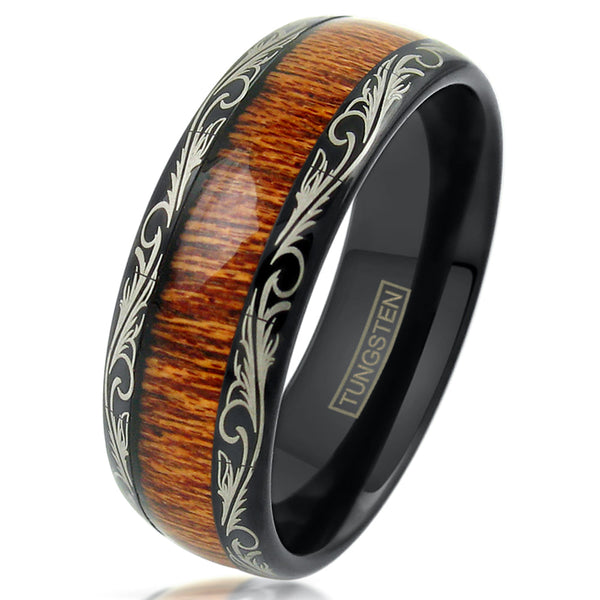 The Woodsman black tungsten wood grain ring